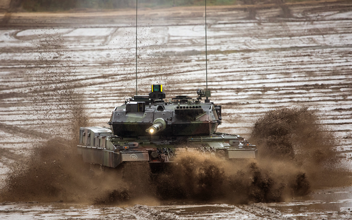 Leopard 2A7, Modern battle tank, range, mud, German tank, Germany