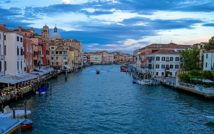 Venedik, Grand Canal, gece, şehir, İtalya, evde