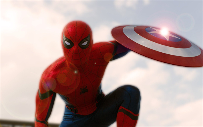 Spider Man, superheroes, Captain America Civil War, SpiderMan, Captain America Shield