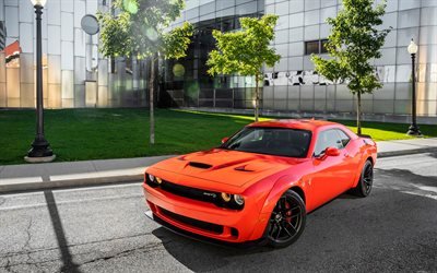 Dodge Challenger SRT Hellcat, 2018 cars, supercars, orange Challenger, tuning, Dodge