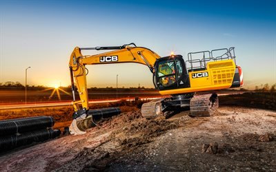 JCB JS300, Excavator, modern construction equipment, road construction, construction concepts