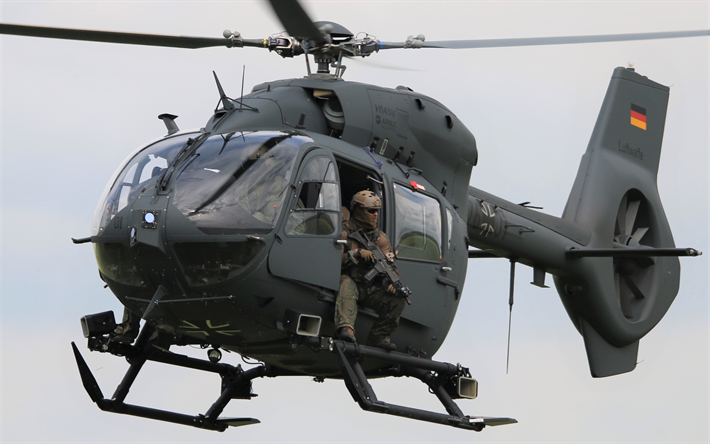 Airbus Helicopters H145M, 4k, alem&#225;n helic&#243;ptero militar, a la luz de helic&#243;pteros, Eurocopter EC 145, de la Fuerza A&#233;rea de Alemania