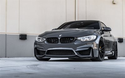 BMW M4, F83, front view, gray tuning m4, m package, sports coupe, Graphite M4, BMW
