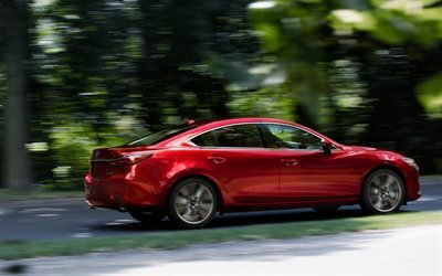 Mazda 6, 2018, ulkoa, sivukuva, punainen uusi Mazda 6, facelift, Japanilaiset autot, business-luokassa, Mazda