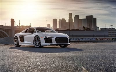 Audi R8, V10 Plus, 2018, white sports car, sports coupe, tuning, white R8, UF101 Ultimate Forged Series, Forged Wheels