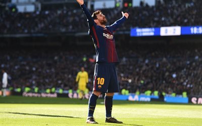 Lionel Messi, 4k, goal, Barcelona, La Liga, Spain, Barca, Messi, football stadium, Leo Messi