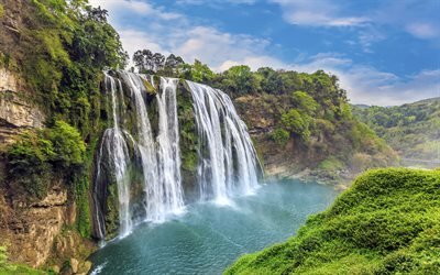 vackra vattenfall, Kina, river, skogen, stenar