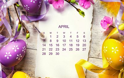 Calendar April 2019, Easter, creative art, Easter background, calendar for April 2019, Easter eggs