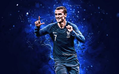 Antoine Griezmann, FFF, France National Team, goal, soccer, abstract art, french footballers, Griezmann, neon lights, French football team