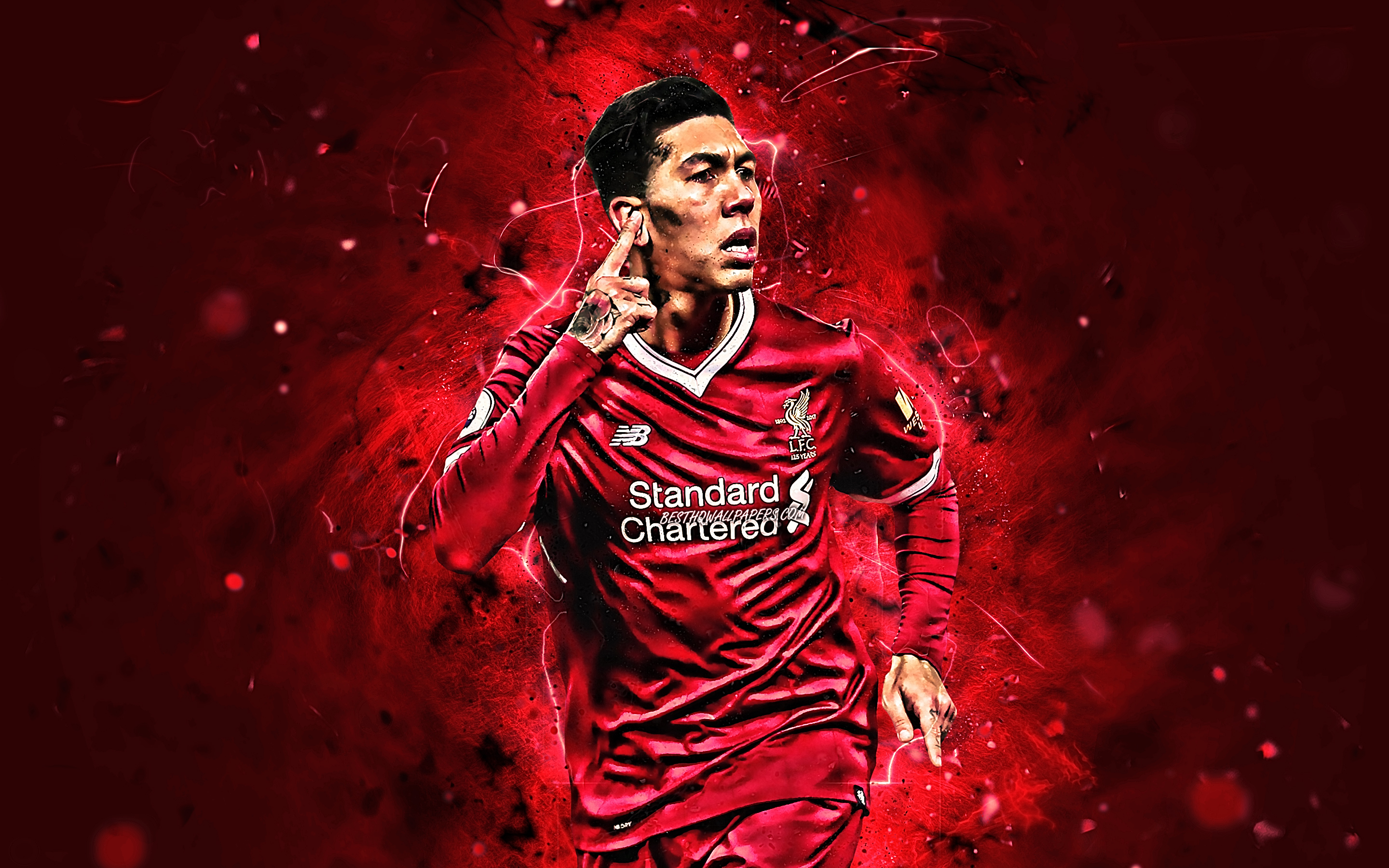 Download wallpapers Roberto Firmino, close-up, LFC, soccer, Liverpool FC,  brazilian footballers, Roberto Firmino Barbosa de Oliveira, Premier League,  football, England, neon lights for desktop with resolution 2880x1800. High  Quality HD pictures wallpapers