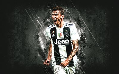 Mario Mandzukic, black stone, Juventus FC, soccer, Serie A, croatian footballers, Mandzukic, grunge, Juve, Bianconeri