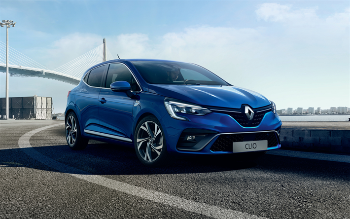 Renault Clio, RS Line, 2019, blue hatchback, new blue Clio, exterior, french cars, Renault