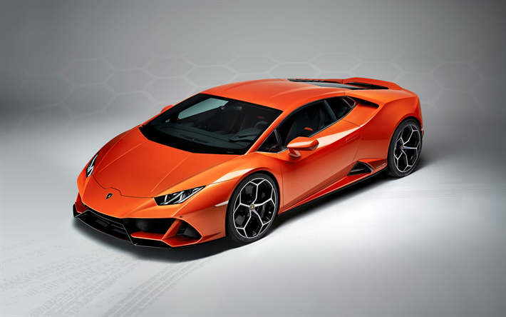 Lamborghini Huracan, Evo, 2019, orange superbil, exteri&#246;r, nya orange Huracan, italienska sportbilar, Lamborghini
