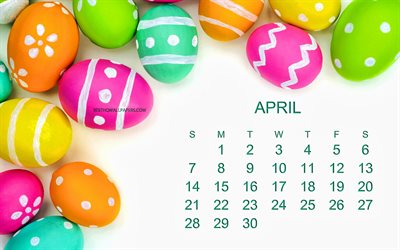 2019 April calendar, 2019 concepts, Easter, 2019 calendar, multi-colored Easter eggs, creative art, April