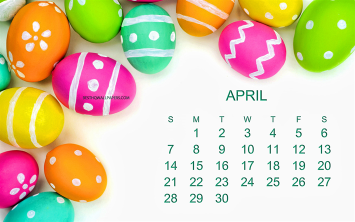 2019 calendario di aprile, 2019 concetti, Pasqua, 2019 calendario, multicolore, uova, creativo, arte, aprile