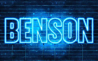 Benson, 4k, wallpapers with names, horizontal text, Benson name, blue neon lights, picture with Benson name