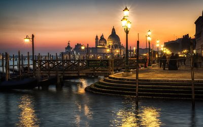 Venice, Canal Grande, Santa Maria della Salute, Roman Catholic church, evening, sunset, Italy
