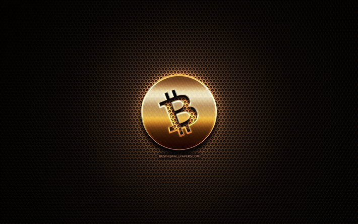 Bitcoin-Rahaa glitter-logo, kryptovaluutta, grid metalli tausta, Bitcoin-Rahaa, luova, kryptovaluutta merkkej&#228;, Bitcoin-Rahaa-logo