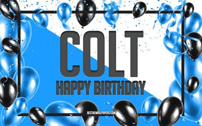Happy Birthday Colt, Birthday Balloons Background, Colt, wallpapers with names, Colt Happy Birthday, Blue Balloons Birthday Background, greeting card, Colt Birthday