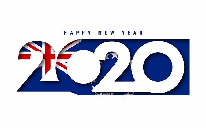 Cook Islands 2020, Flag of Cook Islands, white background, Happy New Year Cook Islands, 3d art, 2020 concepts, Cook Islands flag, 2020 New Year, 2020 Cook Islands flag