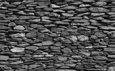 black stone wall, macro, black brickwall, stone textures, gray grunge background, black bricks, black stones, stone backgrounds, gray backgrounds, black stone