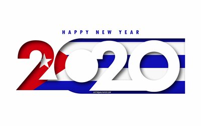 Cuba 2020, le Drapeau de Cuba, fond blanc, bonne et Heureuse Ann&#233;e &#224; Cuba, art 3d, 2020 concepts, Cuba drapeau, 2020 Nouvel An, 2020 drapeau Cuba