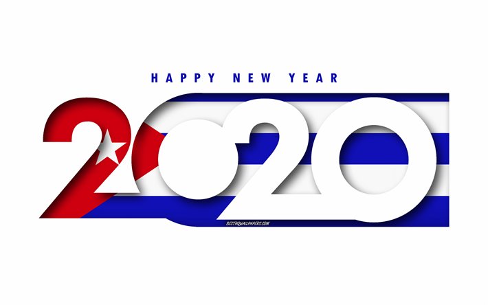 Kuba 2020, Flagga av Kuba, vit bakgrund, Gott Nytt &#197;r Kuba, 3d-konst, 2020 begrepp, Kuba flagga, 2020 Nytt &#197;r, 2020 Kuba flagga