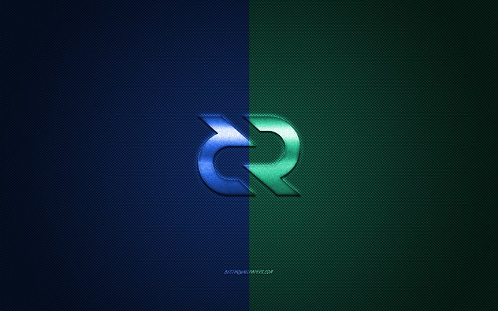 Decred logo, metallo, simbolo, verde, blu trama di carbonio, cryptocurrency, Decred, finanza concetti
