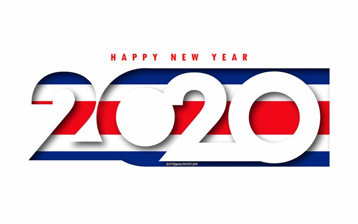 Costa Rica 2020, Flag of Costa Rica, white background, Happy New Year Costa Rica, 3d art, 2020 concepts, Costa Rica flag, 2020 New Year, 2020 Costa Rica flag