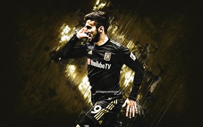 Diego Rossi, Los Angeles FC, Uruguayan soccer player, midfielder, MLS, Major League Soccer, golden stone background