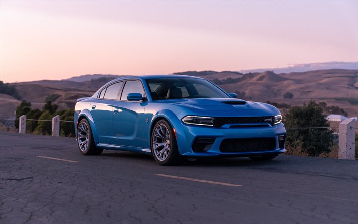 2020, Dodge Charger SRT, Hellcat Widebody, Daytona 50th Anniversary, front view, blue sedan, tuning Charger, american cars, Dodge
