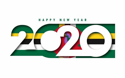 Dominica 2020, Flagga Dominica, vit bakgrund, Gott Nytt &#197;r Dominica, 3d-konst, 2020 begrepp, Dominica flagga, 2020 Nytt &#197;r, 2020 Dominica flagga