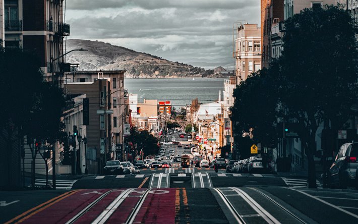 San Francisco, 4k, street, hills, amerikan kaupungit, California, Kaupungin San Francisco, USA, Kaupungeissa Kaliforniassa, Amerikassa
