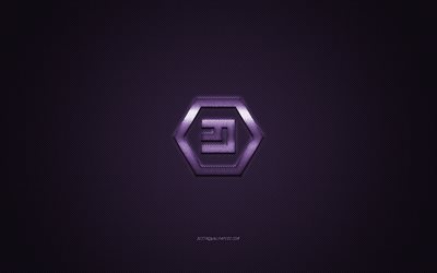 Emercoin logotipo, emblema de metal, roxo de textura de carbono, cryptocurrency, Emercoin, conceitos de finan&#231;as