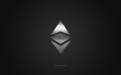 Ethereum logo, metal emblem, silver carbon texture, cryptocurrency, Ethereum, finance concepts