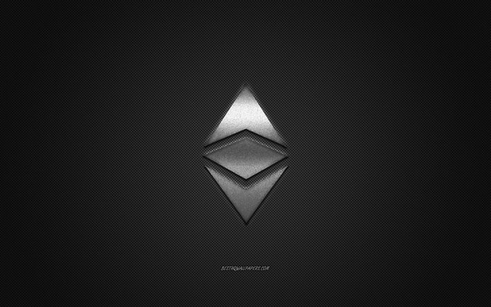 Ethereum-logo, metalli-tunnus, silver carbon rakenne, kryptovaluutta, Ethereum, rahoituksen k&#228;sitteit&#228;
