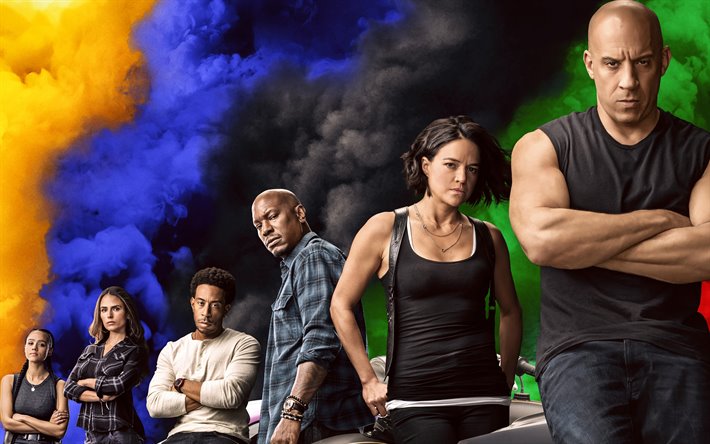 Fast and Furious 9, 2020, 4k, poster, promozionale, materiali, tutti i personaggi, tutti attori, Vin Diesel, Jordana Brewster, Michelle Rodriguez