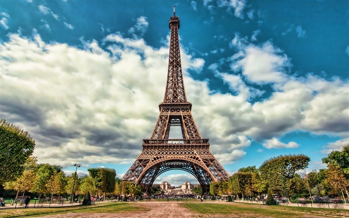 Paris, summer, Eiffel Tower, HDR, french landmarks, Europe, France, Paris at summer