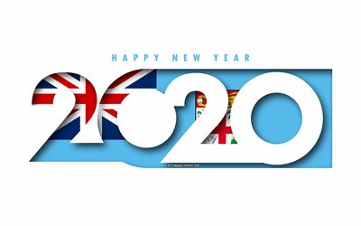 Fiji 2020, Flag of Fiji, white background, Happy New Year Fiji, 3d art, 2020 concepts, Fiji flag, 2020 New Year, 2020 Fiji flag