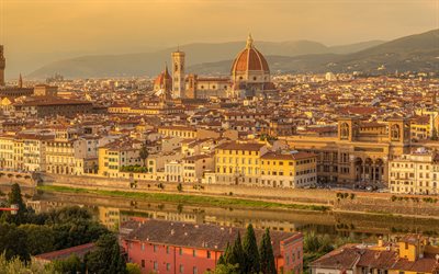 Florence Cathedral, Florence, Cathedral of Saint Mary of the Flower, evening, sunset, Florence cityscape, San Niccolo Florence, Italy