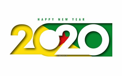 Franska Guyana 2020, Flaggan i franska Guyana, vit bakgrund, Gott Nytt &#197;r Franska Guyana, 3d-konst, 2020 begrepp, Franska Guyana flagga, 2020 Nytt &#197;r, 2020 franska Guyana flagga
