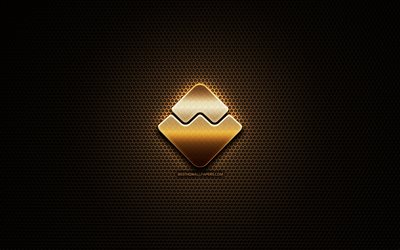Waves Platform glitter logo, cryptocurrency, grid metal background, Waves Platform, creative, cryptocurrency signs, Waves Platform logo