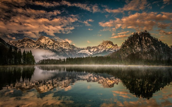 ダウンロード画像 湖almsee アルプス 夜 山の風景 夕日 山湖 上位オーストリア オーストリア フリー のピクチャを無料デスクトップの壁紙