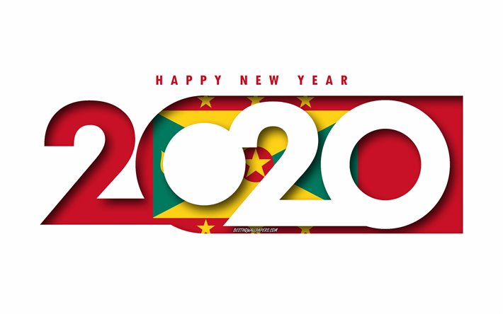 La grenade 2020, le Drapeau de la Grenade, fond blanc, bonne et Heureuse Ann&#233;e de la Grenade, art 3d, 2020 concepts, de la Grenade drapeau, 2020 Nouvel An, 2020 Grenade drapeau