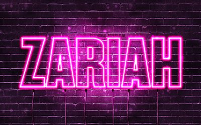 Zariah, 4k, wallpapers with names, female names, Zariah name, purple neon lights, horizontal text, picture with Zariah name