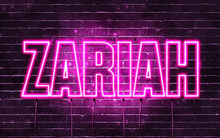 zariah, 4k, tapeten, die mit namen, weibliche namen, zariah namen, lila, neon-leuchten, die horizontale text -, bild-zariah mit dem namen