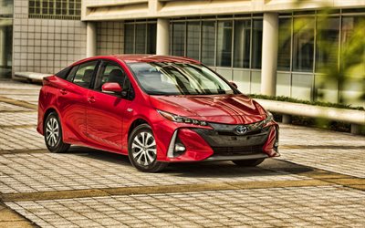 Toyota Prius Prime, electric cars, Plug-In Hybrid, 2020 cars, HDR, 2020 Toyota Prius, red Prius, japanese cars, Toyota