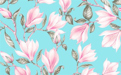 pink magnolia textura, retro flor textura, fondo con magnolias, flor rosa textura, magnolia