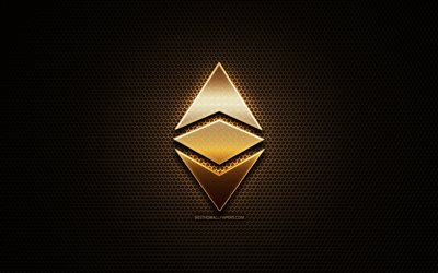 Ethereum glitter logo, cryptocurrency, grid metal background, Ethereum, creative, cryptocurrency signs, Ethereum logo