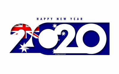 Australia 2020, Lippu Australia, valkoinen tausta, Hyv&#228;&#228; Uutta Vuotta Australiassa, 3d art, 2020 k&#228;sitteit&#228;, Australian lippu, 2020 Uusi Vuosi, 2020 Australian lippu
